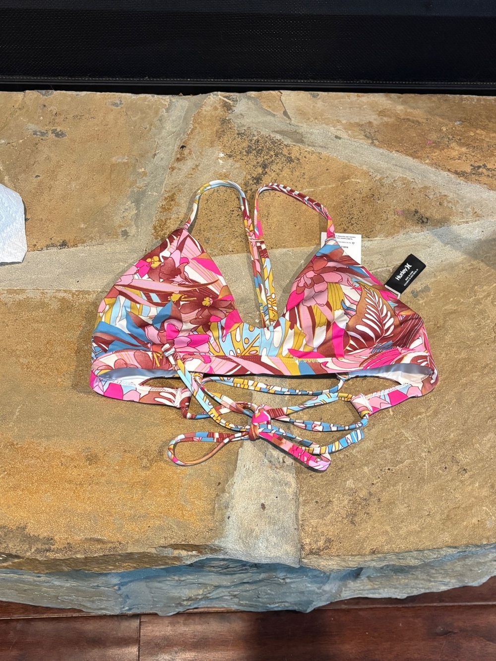 Hurley Pink Multi Floral Adjustable Surf Top
